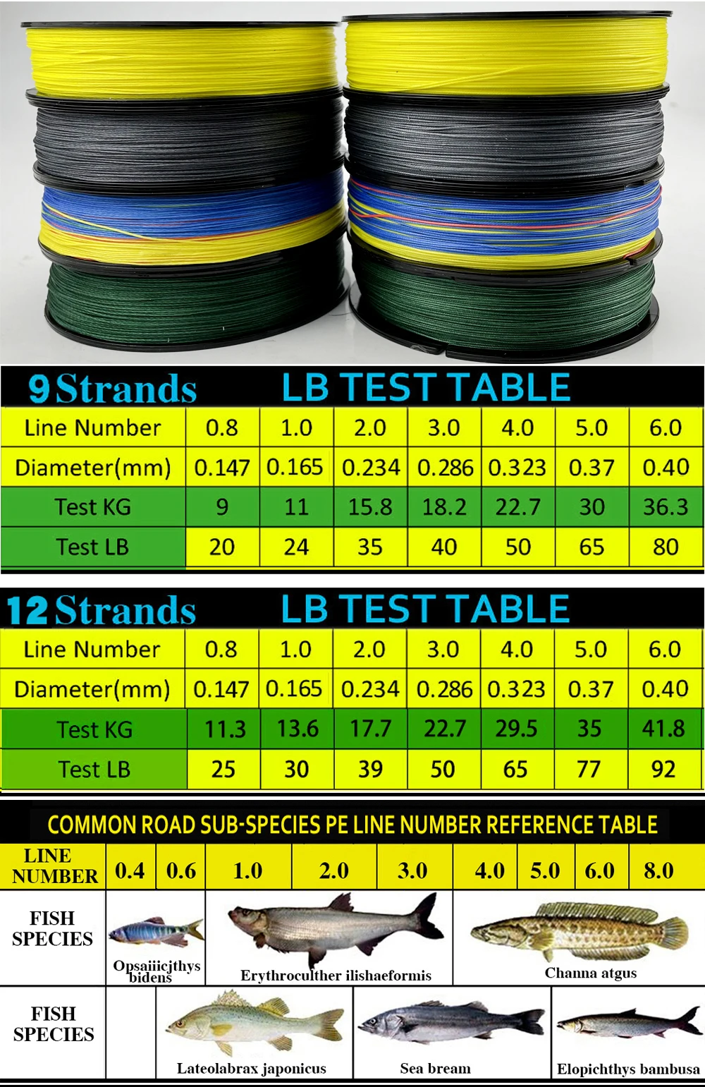Braided Fishing Line 12/9 Strands 0.8-6.0# 500M 300M 100M 9-41.8kg Multifilament fishing line fishing tackle