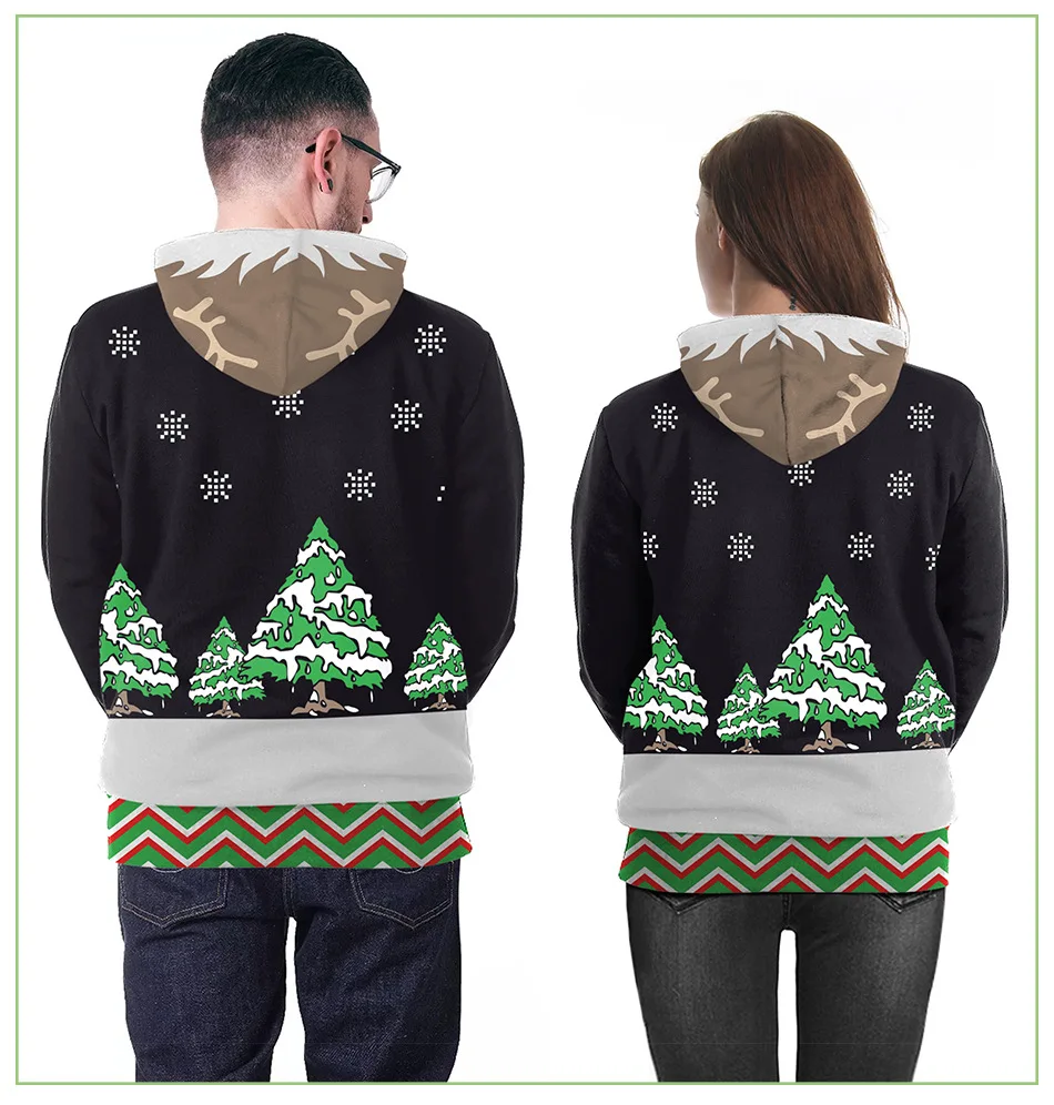 Anime Christmas cartoon new Christmas holiday reindeer 3D code printing hooded sweater cosplay costume anime unisex