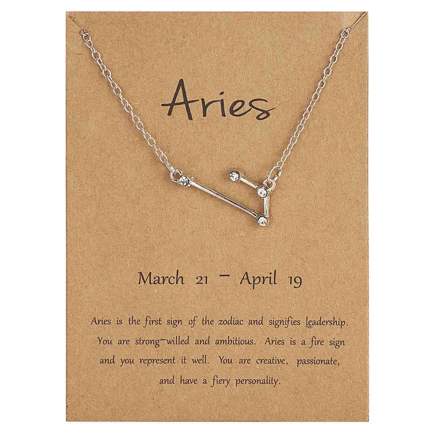 Rinhoo 12 Constellation Necklace Zodiac Sign necklace with Card Pendant Necklace charm Message Card Birthday Gift for Women Girl - Окраска металла: silver Aries