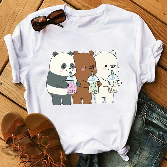 New Women T Shirt Kawaii Bears Short Sleeve Cartoon Graphic Printed Tops Femme Tshirt Harajuku O-neck Casual Tee Ladies Clothing