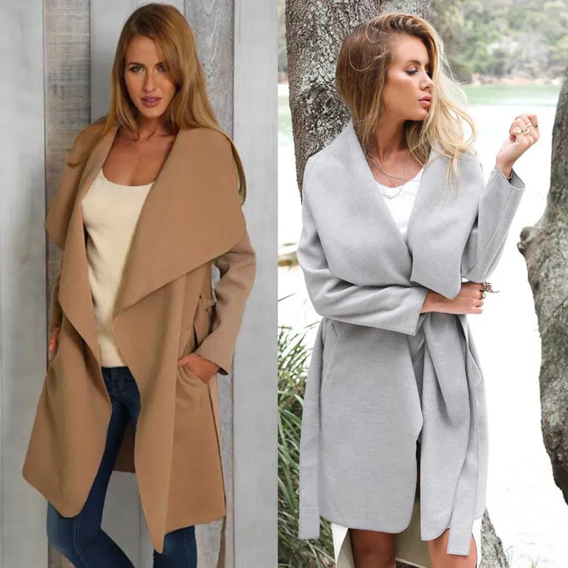 Женская куртка, пальто, новая мода, отложной воротник, карман, Свободное длинное шерстяное Женское пальто, элегантное, Осень-зима, куртки, верхняя одежда для женщин
