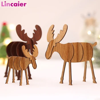 

2pcs Elk Wooden Christmas Ornaments 2020 Merry Christmas DIY Table Showcase Decorations For Home 2021 New Year Party Gift