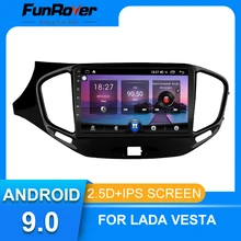 FUNROVER Android 9,0 автомобильный мультимедийный плеер радио gps навигация для LADA Vesta Cross Sport- 2 din 2.5D+ ips 9 дюймов без dvd
