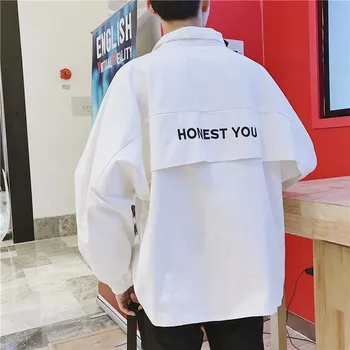 

UYUK2019 Autumn New Loose-fitting And Youthful Style Casual Bat-sleeved Lapel Printed Men's Pullover Jacket Streetwear Clothes