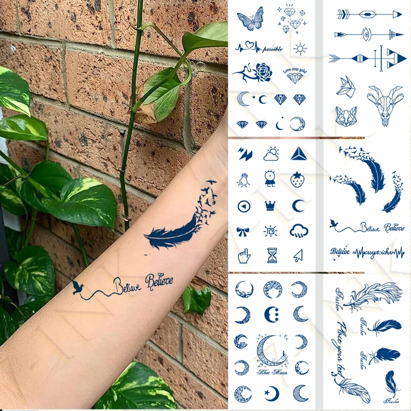 

Juice Waterproof Temporary Tattoo Sticker Star Moon Feather Butterfly Arrow Element Art Fake Tatto 7-15 Days for Men Women