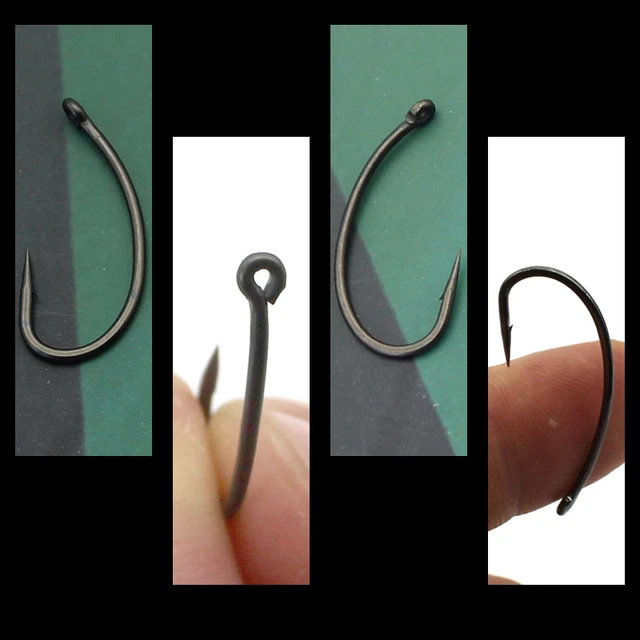 50pcs Carp Fishing Hooks PTFE Coating High Carbon Stainless Steel Barbed  Carp Hooks for Carp Rig Matt Black Curve Shank Hook