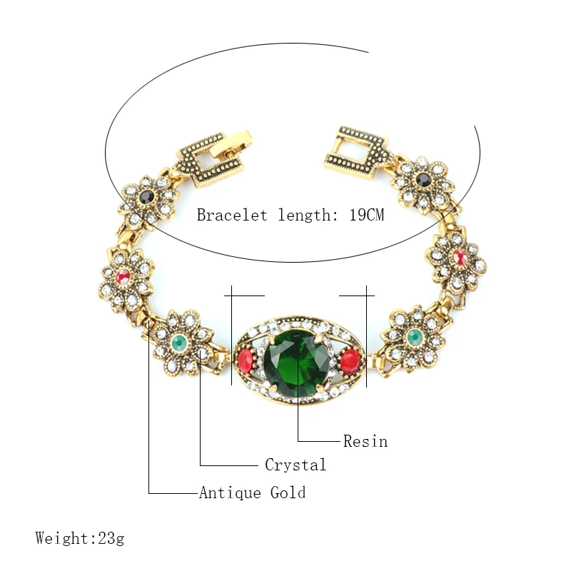 Kinel Luxury Green Stone Turkish Bracelets For Women Antique