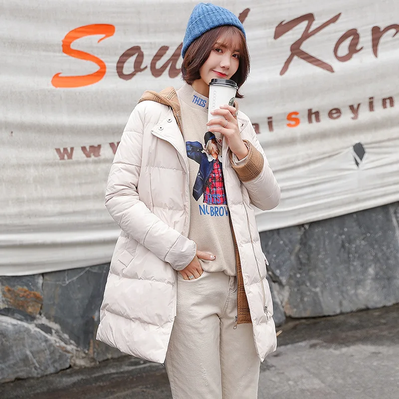 

2018 Winter Mid-length Cotton Coat Hooded Slim Fit Slimming Versatile Simple Pocket Fashion Warm