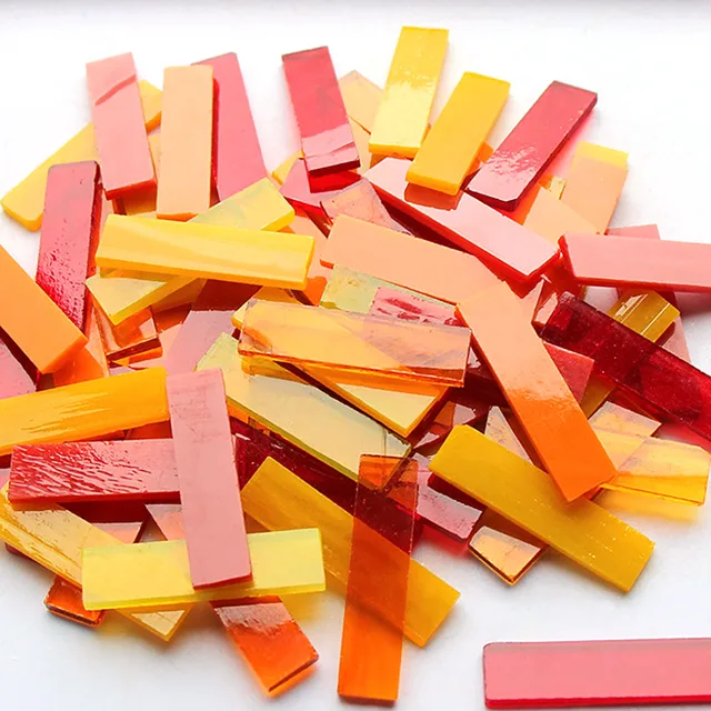 Mixed Color 1 X 4 Cm Square Stained Glass Strip Clear Glass Mosaic Pieces DIY Mosaic Tiles Hobbies Art Crafts Material 100g 2