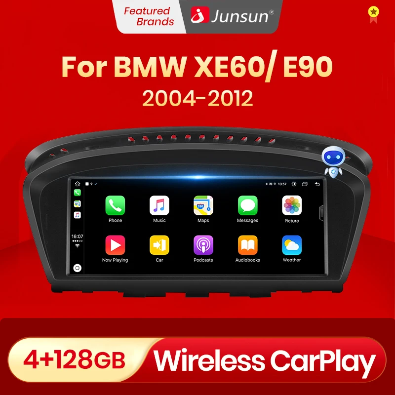 Junsun AI Voice Wireless CarPlay автомобильное радио мультимедиа для BMW 5 серии E60 E61 E63 E64 E90 E91 E92 DSP