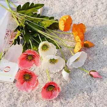 

Artificial Silk Mini Poppy Flower Wedding Bouquet Bridesmaids Artificial Flowers Home Bedroom Party Office Decor