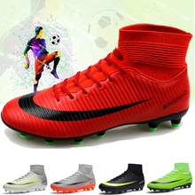 Botas de fútbol para hombres, botas de fútbol para hombres, botas, picos largos, Zapatillas altas para el tobillo, zapatillas de fútbol suaves para interior, Futsal(China)