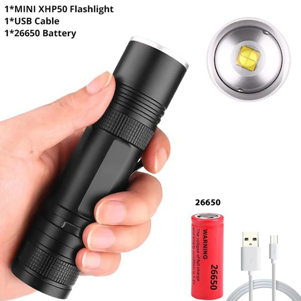 Package C Xlamp мощный XHP50 светодиодный фонарик Перезаряжаемый Фонарь 18650 26650 вспышка мини USB фонарь с масштабированием XHP50.2 охотничья лампа - Испускаемый цвет: Package C