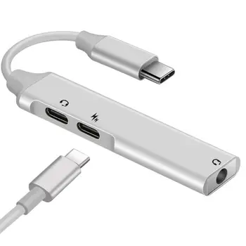 

3 in 1 Type C Converter to 3.5mm Audio AUX Earphone Jack USB C PD Charge Adapter Aluminum Alloy Electronic Accessories
