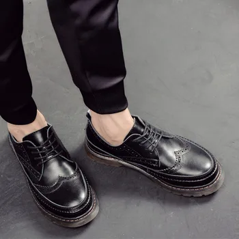 

and autumn Bullock Spring carved men's shoes tendon end casual retro shoes lace round office leather shoes