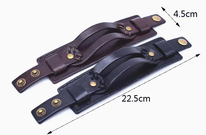 Leather Bracelet Punk Adjustable Button Cuff for Men
