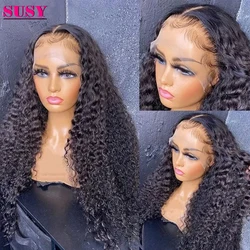 HD Transparent 13x4 Lace Frontal Wig 30 Inch Kinky Curly Lace Front Human Hair Wig Brazilian Deep Wave Closure Wigs For Women