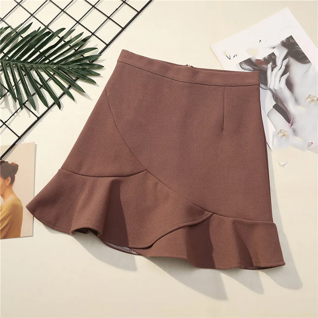 MIARHB мини-юбка, юбки для женщин, s ropa mujer, модные женские повседневные однотонные Короткие мини-юбки с высокой талией, faldas mujer moda - Цвет: Коричневый