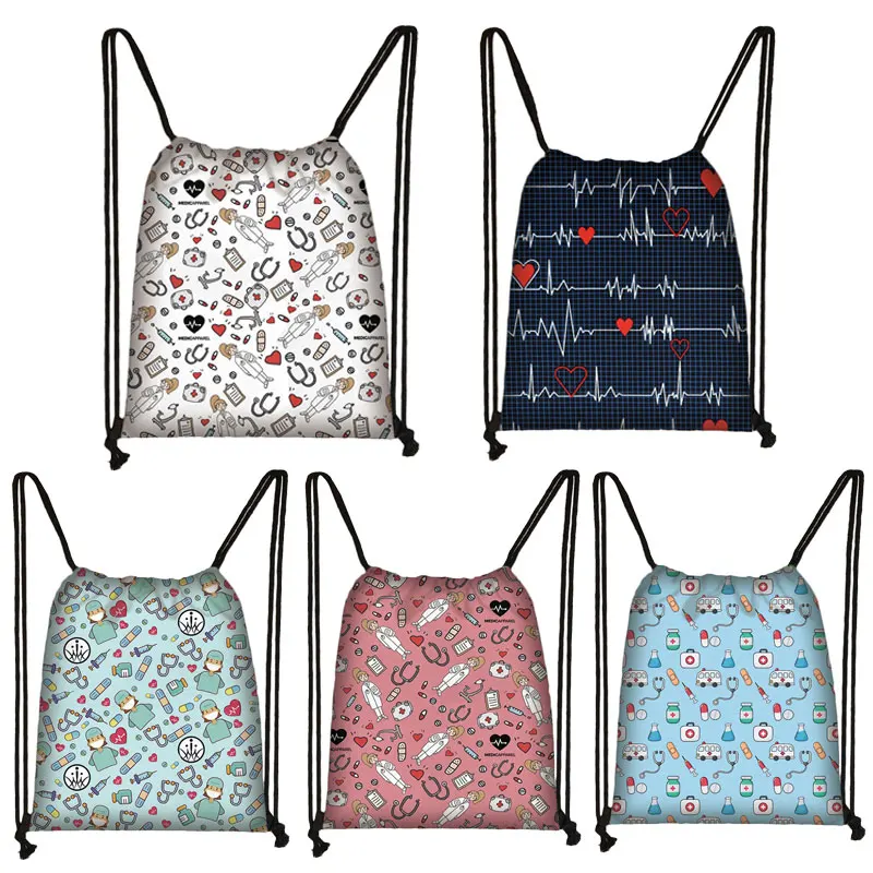 Gran oferta enfermera ECG de impresión de bolsa de moda de las mujeres de viaje bolsa chicas bolsas de almacenamiento estudiante mochila