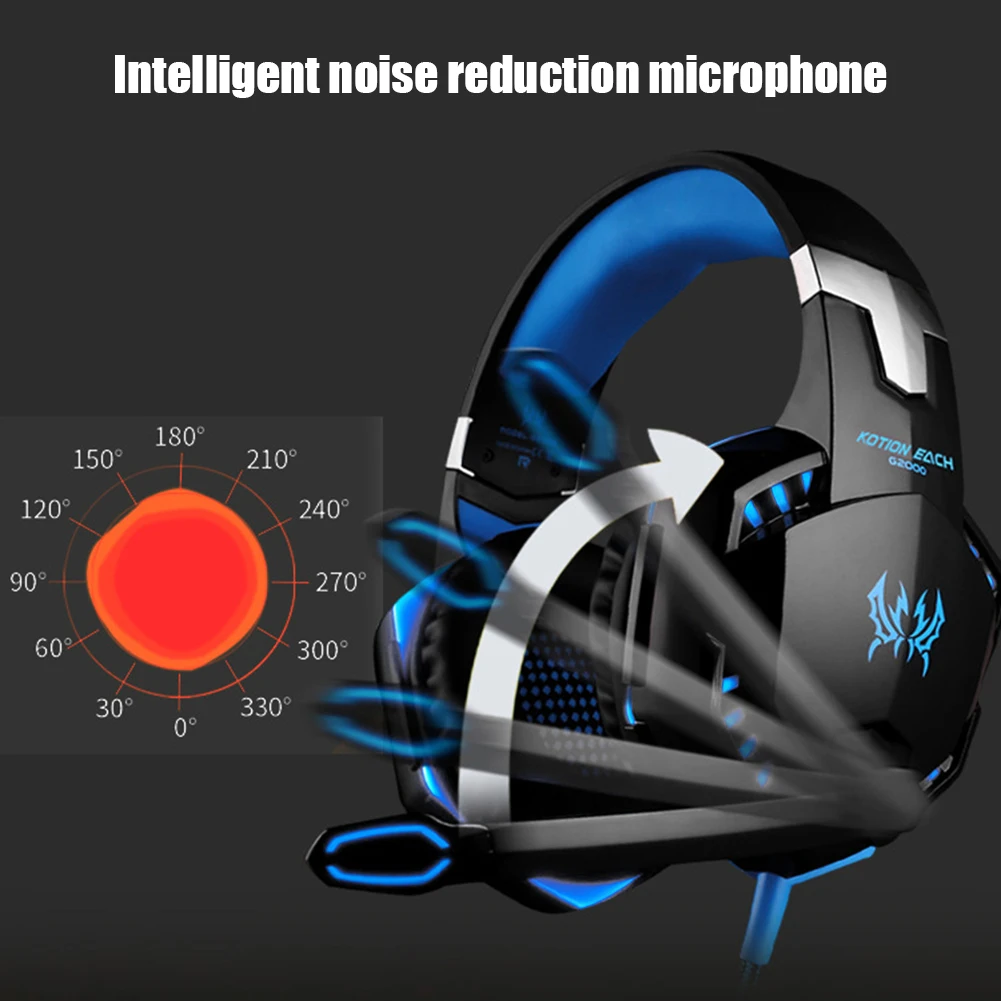 Professional G2000 Deep Bass Lighting Gaming Headphone 3 5mm Wired Stereo Computer PC Over Ear Headset with Microphone Gifts