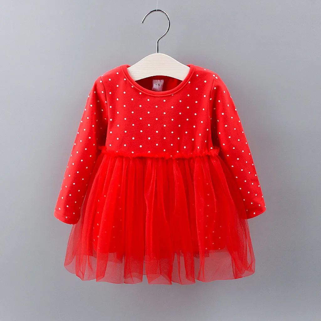 

Baby Girs Dress Children Autumn Dress Newborn Infant Baby Girls Dot Long Sleeve Dot Print Tulle Wing Baby Party Princess Dress
