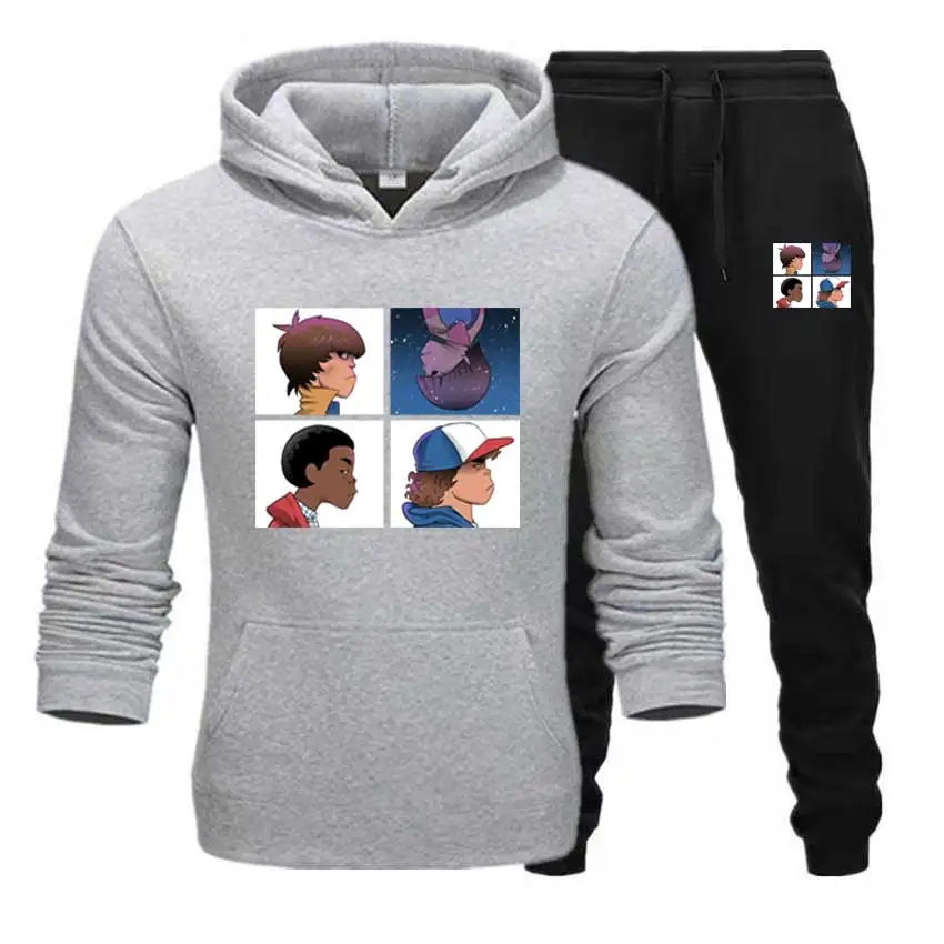 gray hoodies Мужские комплекты странные вещи толстовки и штаны теплые флисовые спортивные костюмы Прямая поставка свитшоты спортивные костюмы размера плюс XS-5XL - Цвет: gray hoodies