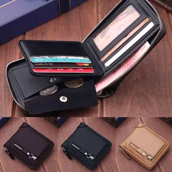 

Men's Wallet Short Zipper Wallet Retro Multifunction Large Capacity Coin Purse Blocking Protection Scan Wallet Coin Pouch#318