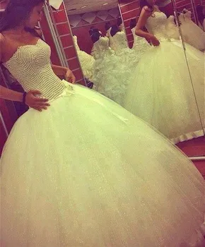 

Dreamy Cinderella Ball Gown Bridal gown with Pearls Backless Corset Sweetheart vestido de noiva mother of the bride dresses