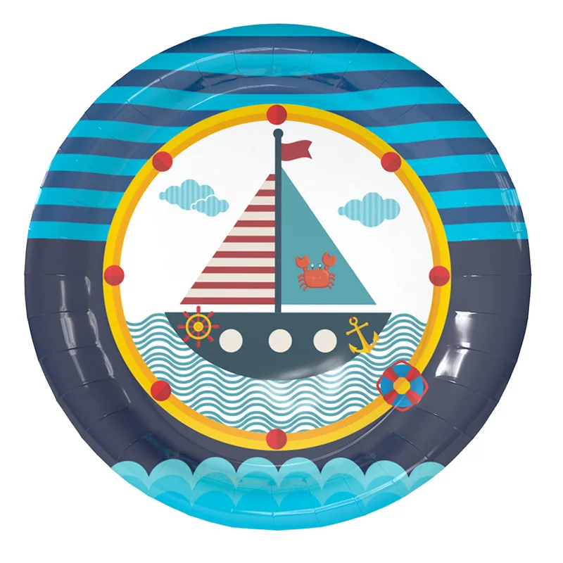 sailboat 7 inch 6 шт./партия, 7 дюймов, 9 дюймов, новые милые бумажные тарелки с изображением животных из джунглей, тарелки для вечеринки с животными, для детей, товары для дня рождения - Цвет: sailboat 7 inch