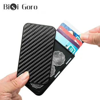 

BISI GORO Men Carbon Fiber Aluminum Creative Office Card Holder Box RFID Money Bag Security Smart Wallet Cartera Tarjetero 2020