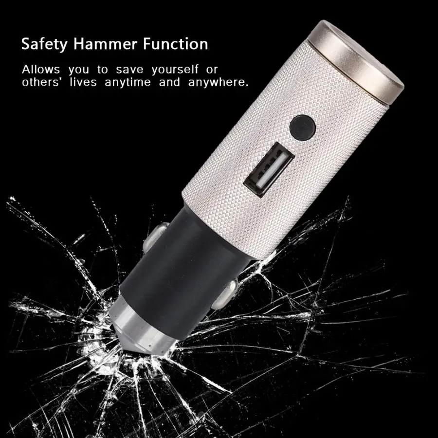 Carregador cargador pilas recargable портативное зарядное устройство 2.4A USB для автомобиля, быстрое зарядное устройство с фонариком, функция молотка безопасности, Новинка
