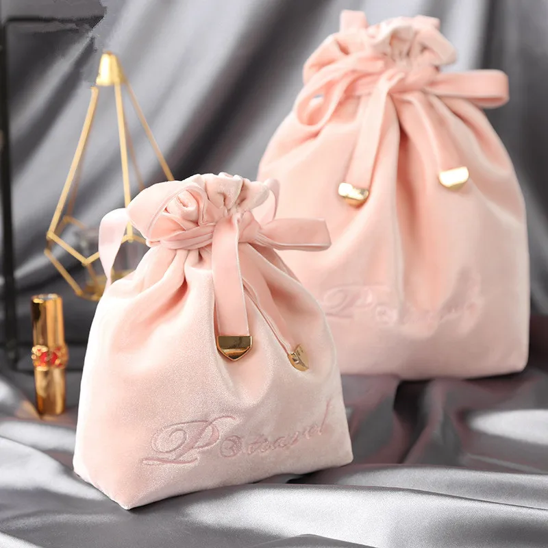 

New Velvet Cosmetic Storage bag Drawstring Pouches Gift Bags Women Large Capacity Storage Organizer Travel Make Up Cosmetic Bag