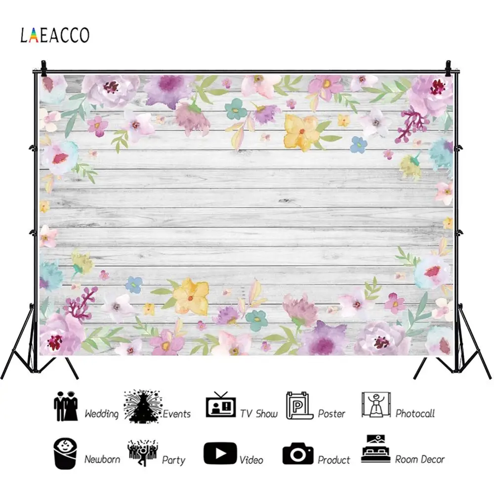 

Laeacco Wood Board Floral Flowers Backdrop Of Photography Baby Child Portrait Birthday Party Photo Background Custom Photostudio