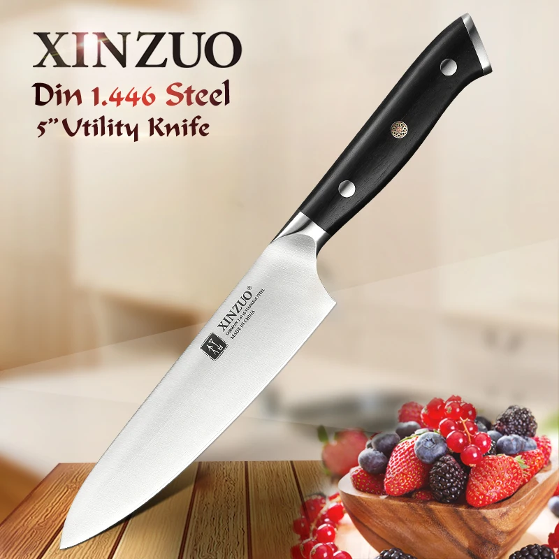 XINZUO " дюймовый универсальный нож из немецкой 1,4116 стали, лучший кухонный нож, нож для фруктов с черной ручкой, кухонные аксессуары