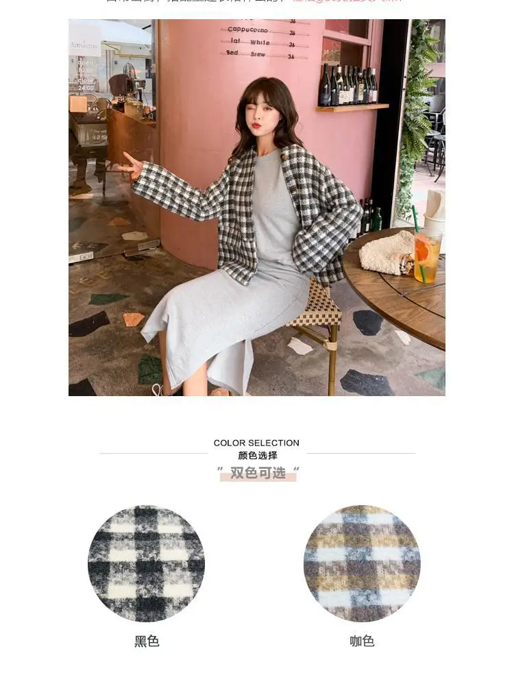 Photo Shoot Autumn& Winter New Style Woolen Jacket Women's CHIC Korean-style Slim Fit Plaid Casual Short Woolen Overcoat