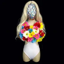 Разноцветные цветочные боди для бара ночного клуба DJ DS gogo танцевальный костюм вечерние рейв купальник маска парик певица сценический костюм комплект