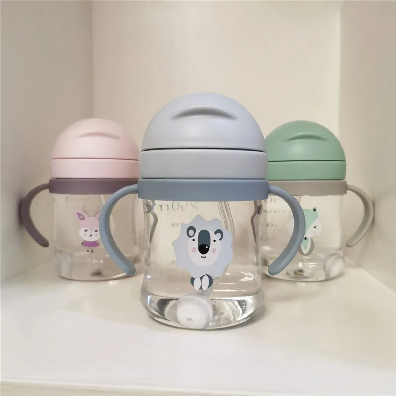 Drinking Cup Baby Feeding Bottle Kids Cup Silicone Sippy Children Leakproof Drinking Cups Cartoon Infant Straw Handle Drinkware