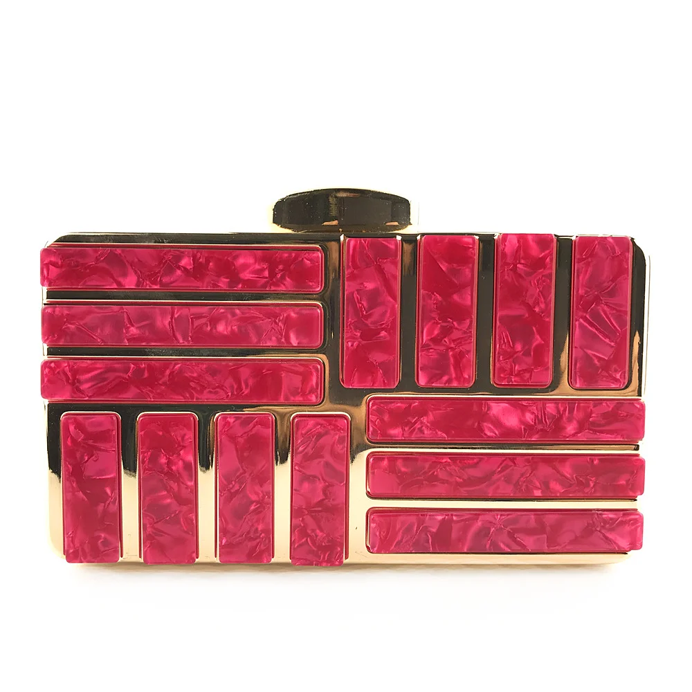Evening Bag Acrylic Hardware Panel Dinner Lock switch Horizontal section European and American style splice metal Chain handle |