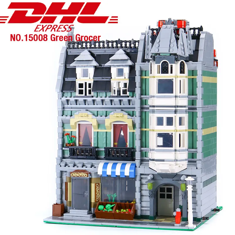 DHL 15001 15003 15008 городская улица совместима с 10251 10185 зеленая Бакалея модель строительные блоки кирпичи детские игрушки Chritmast подарок - Цвет: 15008-2462PCS