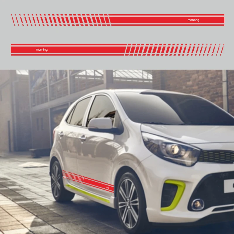 2 шт авто гоночные спортивные длинные полосатые наклейки для KIA Morning сторона тела виниловые наклейки DIY наклейки для кузова автомобиля