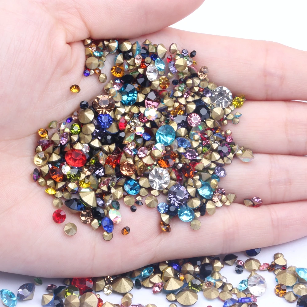 

Shiny Glass Rhinestones Many Colors ss4-ss30 Mix Size 1000pcs Mini Pointback Stones Loose Strass Bead DIY Nail Art Decoration