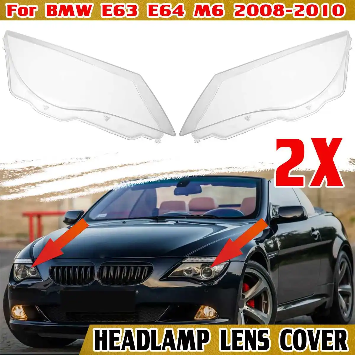 Clear Headlight Lens Cover Replacement Left & Right For BMW E63 E64 M6 2008-2010 