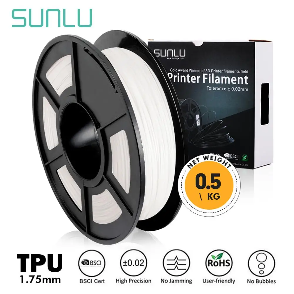 SUNLU 3D Printer Filament TPU Flexible）Black 1.75mm 0.5kg Spool Print Material 