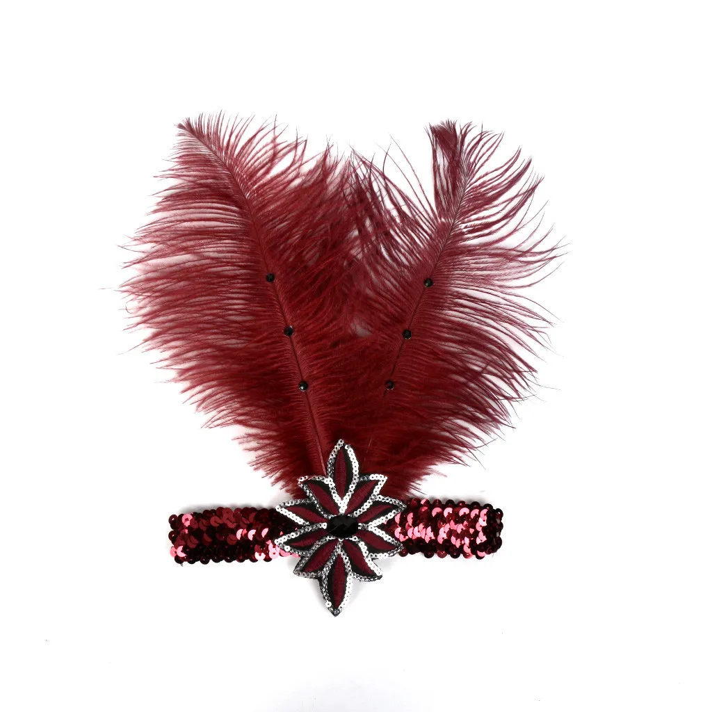 Головной убор с перьями; женская элегантная шляпа на ремешке с цветами и блестками; вечерние заколки для волос; повязка на голову; аксессуары для волос