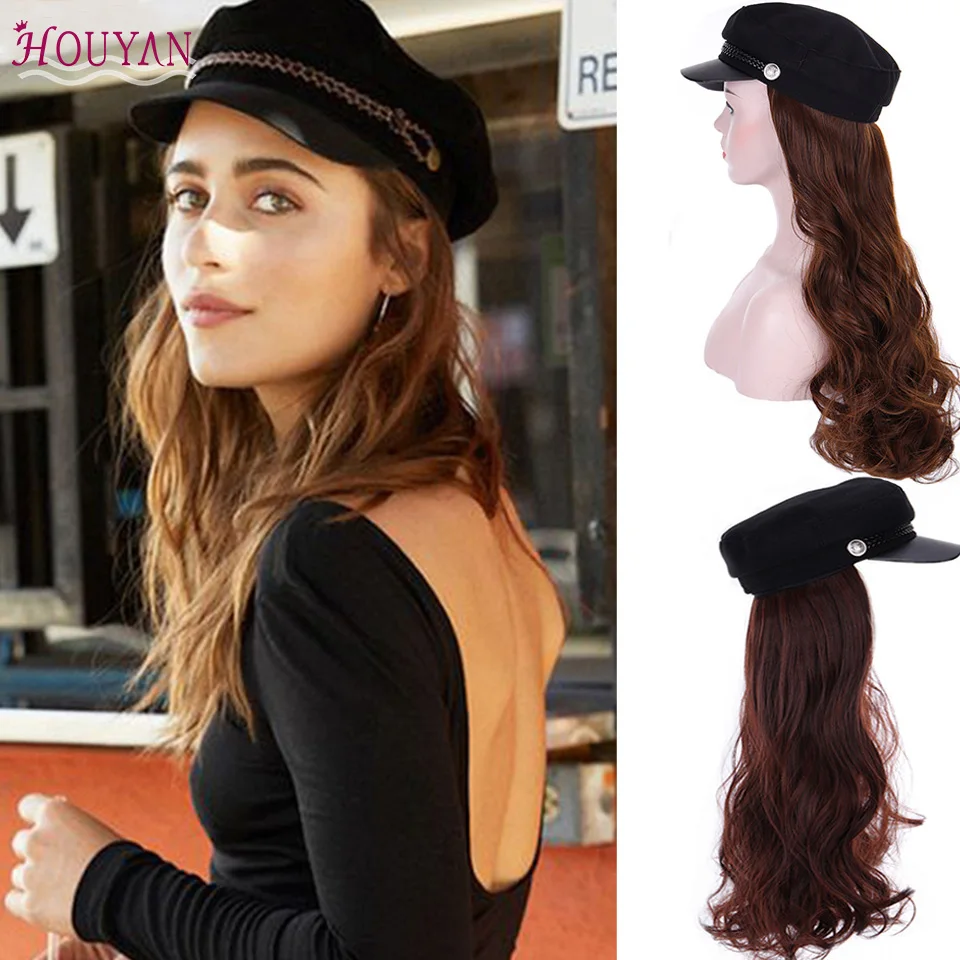 

HOUYAN Fashion party wig Long Curly/Straight Wig with Navy hat Wigs Synthetic Natural Hair for Women