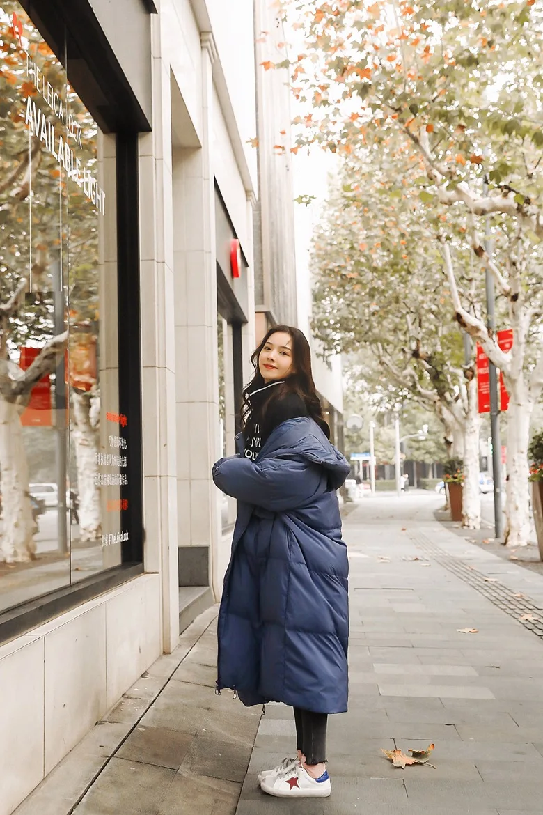 Photo Shoot Winter New Style Korean-style WOMEN'S Wear Retro Laziness over-the-Knee Long Loose Cotton Coat Hooded Cotton-pa