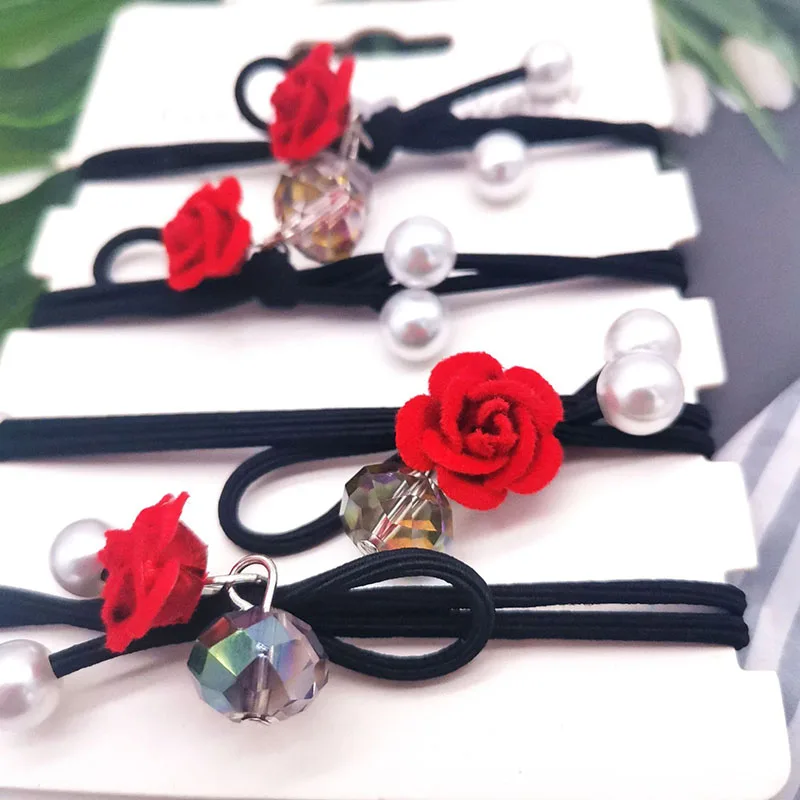 Alloy Flocking Red Rose Hair Accessories Korean Fashion Knotted Head