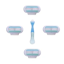 1 handle + 4pcs Razor Blade Shaving Blades Female Sharpener 3 Layer Woman Razor Blades Head Suitable for Face care