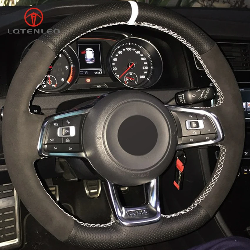 Lqtenleo Coprivolante In Vera Pelle Scamosciata Nera Per Volkswagen Golf 7 Gti Golf R Mk7 Vw Polo Gti Scirocco 2015 2016