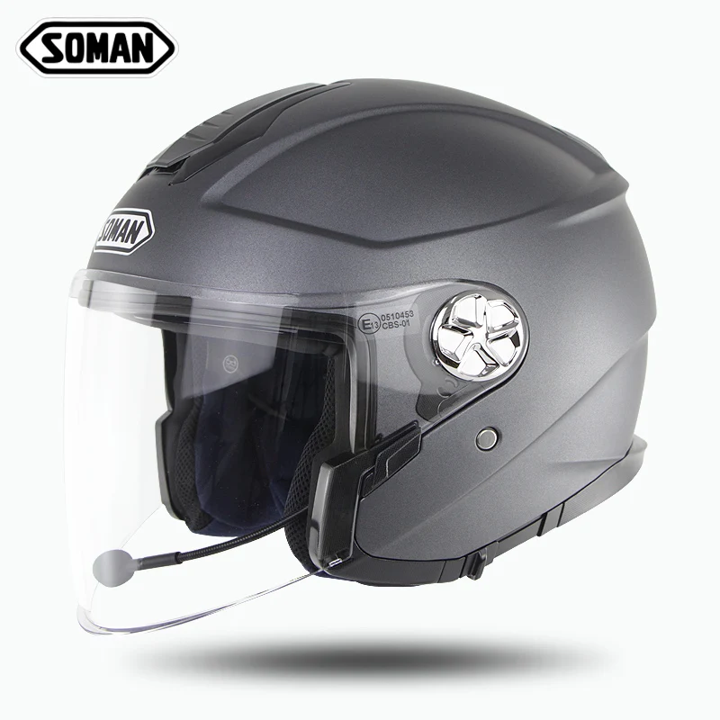 SOMAN 519-BT Встроенный Bluetooth открытый шлем, одобренный ECE мотоцикл каск Bluetooth гарнитура Casco Moto Электрический двойной козырек - Цвет: Matte gray